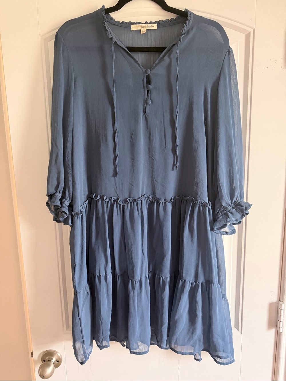 Rewind Dusty Blue Tiered Mini Dress